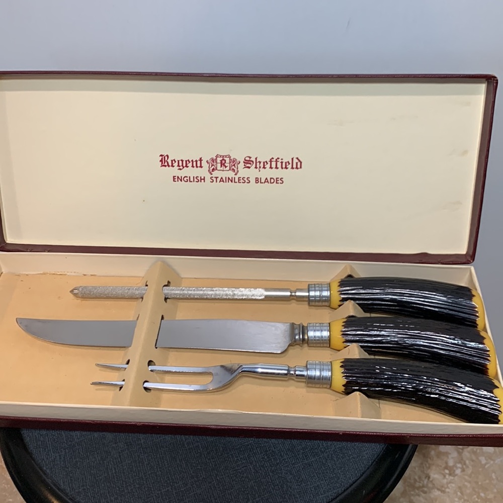 Vintage Regent Sheffield English Stainless Blades 3 piece Carving Set